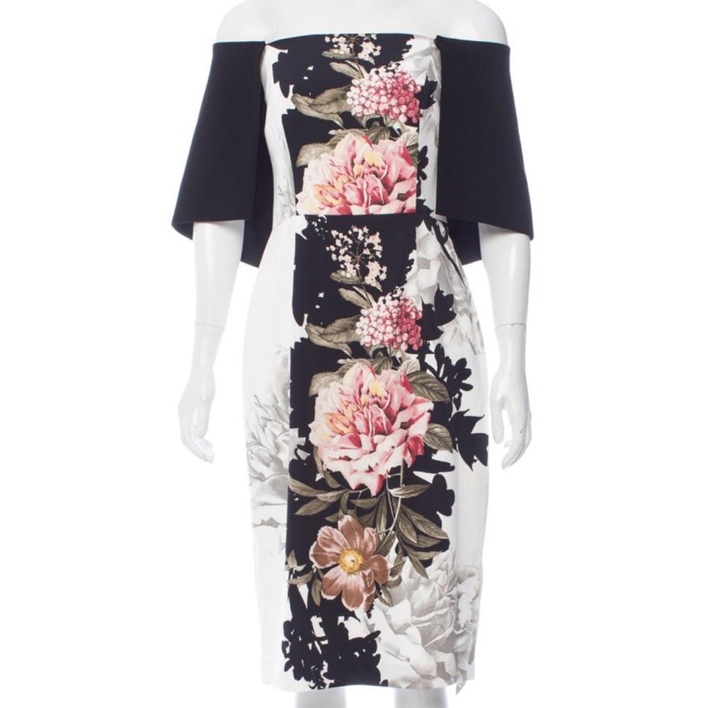 Black halo sheath floral cocktail dress
